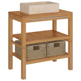 NNEVL Bathroom Vanity Cabinet Solid Teak with Sink Marble Cream