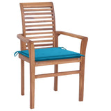 NNEVL Dining Chairs 2 pcs with Blue Cushions Solid Teak Wood