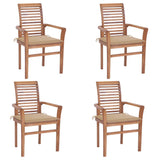 NNEVL Dining Chairs 4 pcs with Beige Cushions Solid Teak Wood