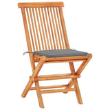 NNEVL 3 Piece Bistro Set with Grey Cushions Solid Teak Wood