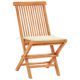 NNEVL 3 Piece Bistro Set with Cream Cushions Solid Teak Wood