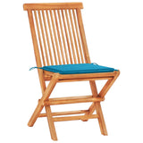 NNEVL 3 Piece Bistro Set with Blue Cushions Solid Teak Wood