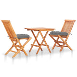 NNEVL 3 Piece Bistro Set with Grey Cushions Solid Teak Wood