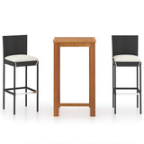 NNEVL 3 Piece Garden Bar Set with Cushions Black
