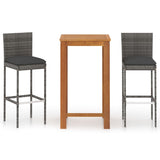 NNEVL 3 Piece Garden Bar Set with Cushions Grey