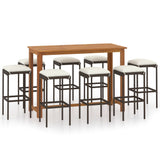 NNEVL 9 Piece Garden Bar Set with Cushions Brown