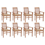 NNEVL Dining Chairs 8 pcs with Beige Cushions Solid Teak Wood