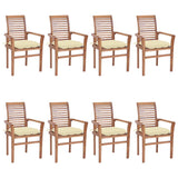 NNEVL Dining Chairs 8 pcs with Cream White Cushions Solid Teak Wood