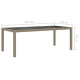 NNEVL Garden Table Beige 190x90x75 cm Tempered Glass and Poly Rattan