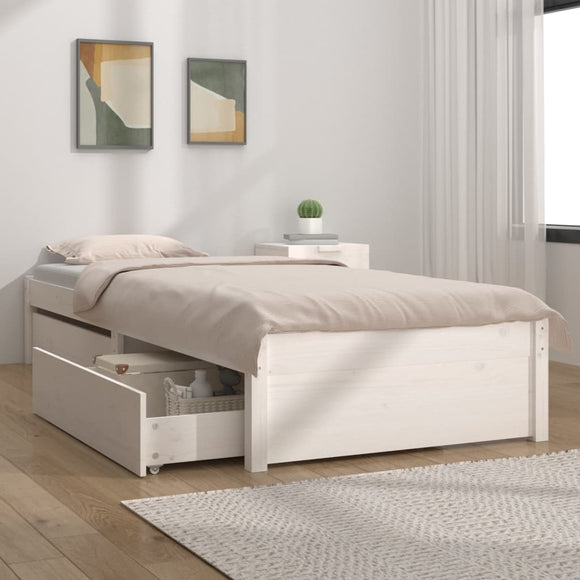 NNEVL Bed Frame with Drawers White 90x190 cm 3FT Single