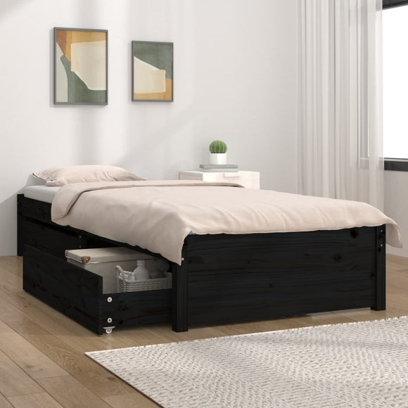 NNEVL Bed Frame with Drawers Black 90x190 cm 3FT Single