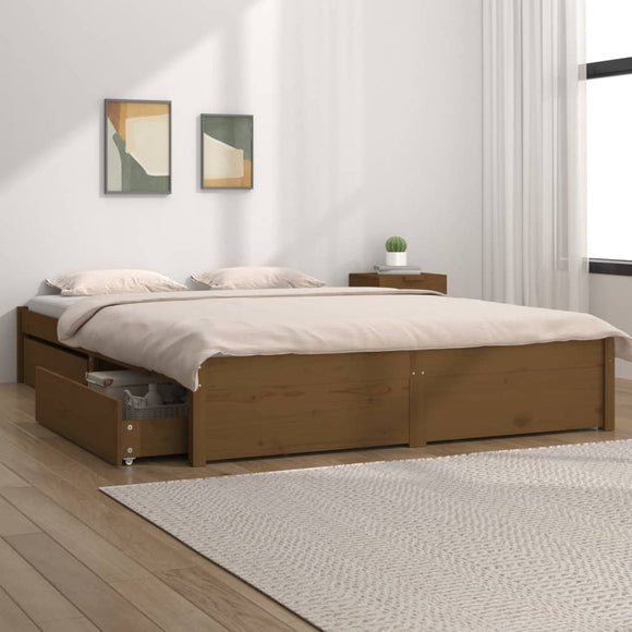 NNEVL Bed Frame with Drawers Honey Brown 150x200 cm 5FT King Size