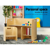 NNEDSZ 3 PC Nordic Kids Table Chair Set Beige Desk Activity Compact Children