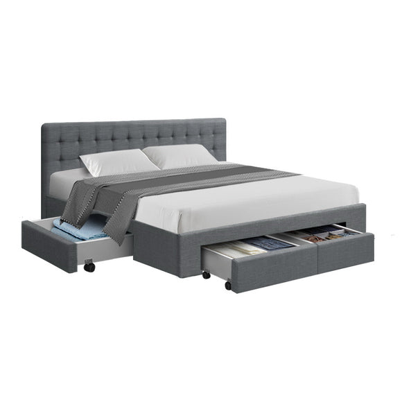 NNEDSZ Avio Bed Frame Fabric Storage Drawers - Grey King