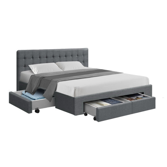 NNEDSZ Avio Bed Frame Fabric Storage Drawers - Grey Queen