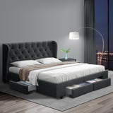 NNEDSZ Mila Bed Frame Storage Drawers Fabric - Charcoal Queen