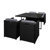 NNEDSZ 5 Piece Wicker Outdoor Dining Set - Black
