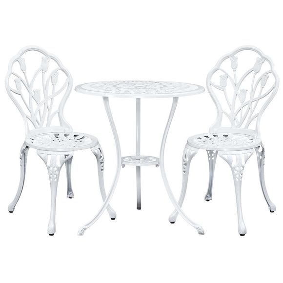 NNEDSZ 3PC Outdoor Setting Cast Aluminium Bistro Table Chair Patio White