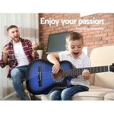 NNEDSZ 34 Inch Guitar Classical Acoustic Cutaway Wooden Ideal Kids Gift Children 1/2 Size Blue with Capo Tuner