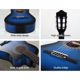 NNEDSZ 34 Inch Guitar Classical Acoustic Cutaway Wooden Ideal Kids Gift Children 1/2 Size Blue with Capo Tuner