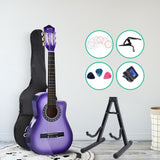 NNEDSZ 34 Inch Guitar Classical Acoustic Cutaway Wooden Ideal Kids Gift Children 1/2 Size Purple with Capo Tuner