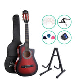 NNEDSZ 34 Inch Guitar Classical Acoustic Cutaway Wooden Ideal Kids Gift Children 1/2 Size Red with Capo Tuner
