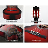 NNEDSZ 34 Inch Guitar Classical Acoustic Cutaway Wooden Ideal Kids Gift Children 1/2 Size Red with Capo Tuner