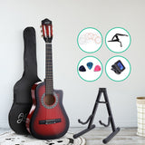 NNEDSZ 34 Inch Guitar Classical Acoustic Cutaway Wooden Ideal Kids Gift Children 1/2 Size Red with Capo Tuner