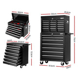 NNEDSZ Tool Chest and Trolley Box Cabinet 16 Drawers Cart Garage Storage Black