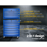 NNEDSZ Tool Chest and Trolley Box Cabinet 16 Drawers Cart Garage Storage Blue