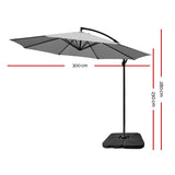 NNEDSZ 3M Umbrella with 50x50cm Base Outdoor Umbrellas Cantilever Sun Stand UV Garden Grey