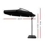 NNEDSZ 3M Umbrella with 50x50cm Base Outdoor Umbrellas Cantilever Patio Sun Beach UV Black