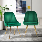 NNEDSZ Set of 2 Dining Chairs Retro Chair Cafe Kitchen Modern Metal Legs Velvet Green