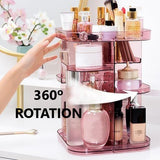 NNEDSZ 360 Rotating Large Capacity Makeup Organizer for Bedroom and Bathroom (Pink)