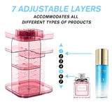 NNEDSZ 360 Rotating Large Capacity Makeup Organizer for Bedroom and Bathroom (Pink)
