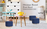 NNEDSZ 2 Set Dark Blue Fabric Ottoman Round Wooden Leg Foot Stool