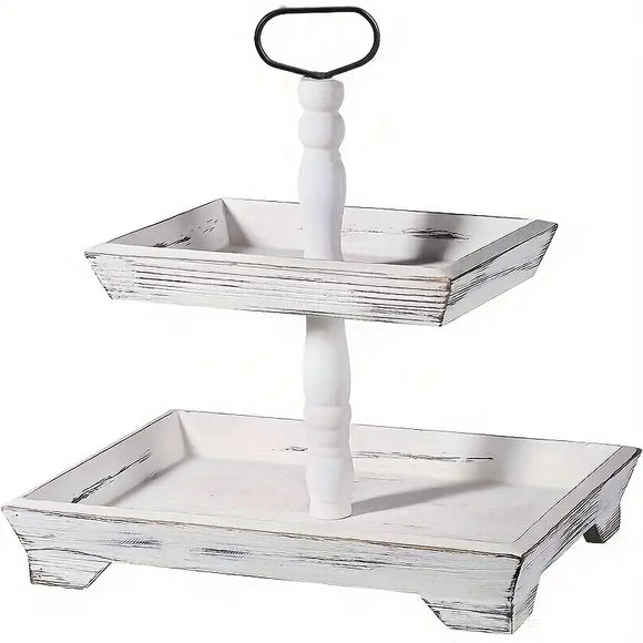 NNETM Rustic Wood Tiered Tray Stand - Farmhouse Chic Daily Decor