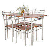 NNECW 5 Pieces Dining Table Set with Rectangular Tabletop & 4 High Backrest Chairs-Silver