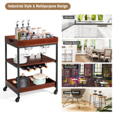NNECW 3-Tier Kitchen Island Cart with Wine Rack & Glass Holders & Handle