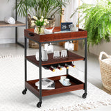 NNECW 3-Tier Kitchen Island Cart with Wine Rack & Glass Holders & Handle