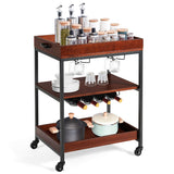 NNECW 3-Tier Kitchen Island Cart with Wine Rack & Glass Holders & Handle