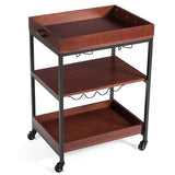 NNECW 3-Tier Kitchen Island Cart with Wine Rack & Glass Holders & Handle