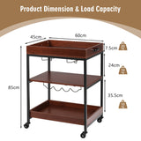 NNECW 3-Tier Kitchen Island Cart with Wine Rack & Glass Holders & Handle