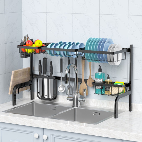 NNECW 2-Tier Over Sink Adjustable Dish Drying Rack for Kitchen Counter Storage