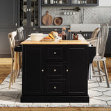 NNECW Large Mobile Kitchen Island Cart with 3 Drawers & 2 Enclosed Cabinets