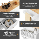 NNECW Large Mobile Kitchen Island Cart with Adjustable Shelves for Kitchen/Dinning Room-White