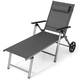 NNECW Outdoor Aluminum Chaise Lounge Chair with Wheels and Adjustable Backrest for Patio