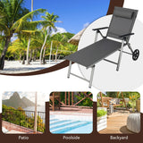 NNECW Outdoor Aluminum Chaise Lounge Chair with Wheels and Adjustable Backrest for Patio