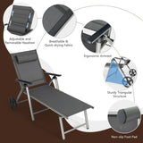 NNECW Outdoor Aluminum Chaise Lounge Chair with Wheels and Adjustable Backrest for Patio