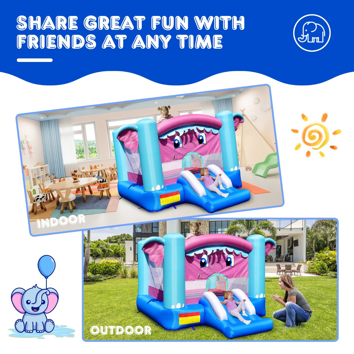 3-in-1 Elephant Theme Inflatable Castle main image 0